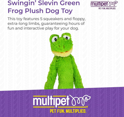Multipet Swingin' Slevin Frog Dog Plush Toy - Squeaky Dog Toy for All Dogs - Extra Soft Plush Dog Toy - Stuffed Animal Dog Toy for Cuddling & Playing - Cute Dog Pet Toy (27”, Green, 5 Squeakers)