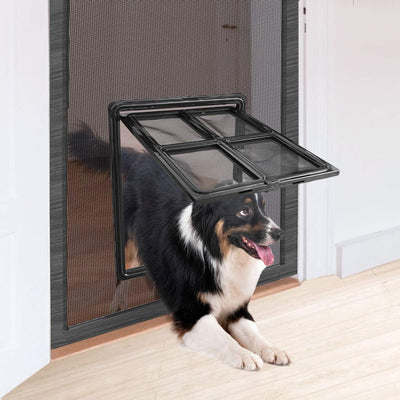 PETLESO Dog Screen Door for Sliding Doors, Inner 12"×16" Lockable Magnetic Self-Closing Flap Pet Passage for Medium to Large Dogs & Cats, Lightweight, Easy Install