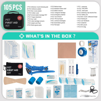 Uross Dog First Aid Kit- 105PCS Pet Emergency Kit, Cat First Aid Kit Travel Supplies for Hiking,Dog Medical kit Emergency Survival Kit