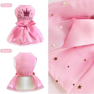Idepet Princess Dog Dress Tulle Puppy Skirt Pet Apparel Dog Tutu with Bowknot,Birthday Dresses Daisy Sleeveless Holiday Clothes for Small Dogs Girls and Cats, Small