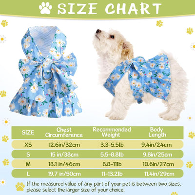 Sanwuta 4 Pack Harness Dog Dress Bowknot Leash Set Floral Princess Dog Harness Dress Vest with Leash Pet Doggy Outfits for Outdoor Walking, 4 Colors(X-Small)