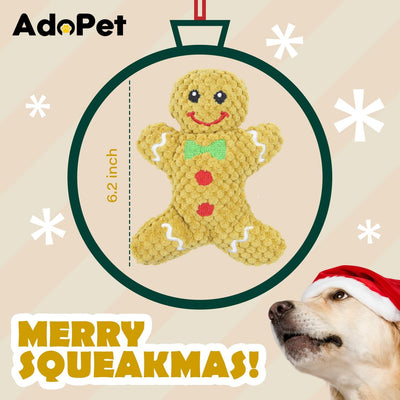 SATONA Christmas Squeaky Dog Toy Collection – Holiday Plush Chew Toys for Small & Medium Dogs (Gingerbread Man)