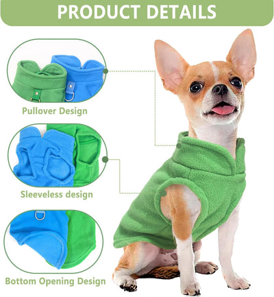 2 Pieces Fleece Dog Sweater Vest Winter Warm Dog Sweaters for Small Dogs Male Female Fall Pullover Doggie Clothes with D-Ring Soft Puppy Cold Weather Coat Clothing (Blue,Green, Medium)