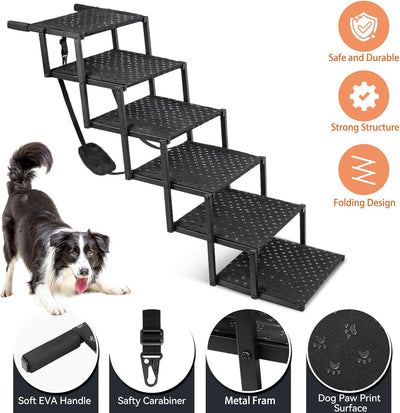 Escaleras para perros para automóvil: rampas plegables para perros grandes con superficie antideslizante, escalones portátiles para perros para automóviles y SUV, camiones, soporta hasta 200 libras, 6