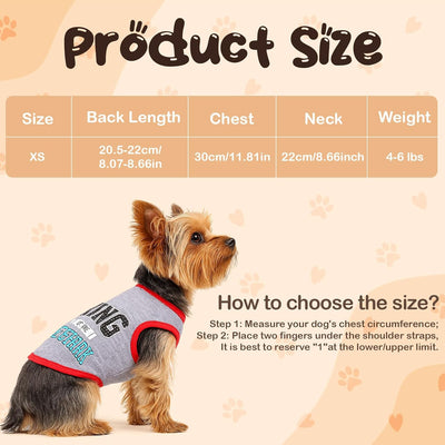 4PCS Dog Shirts Sleeveless for Small Dogs, Cool Smaller Dog Clothes, Cute Printed Pet T Shirts, Suitable for Little Dogs and Cats, XS-Small