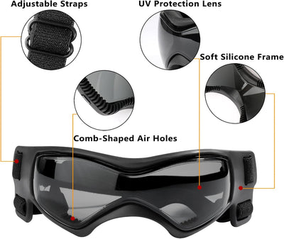 QUMY Dog Goggles UV Protection for Small to Medium Breed, Dog Sunglasses Windproof Anti-Fog Dustproof Snowproof, Puppy Glasses for Outdoor Riding Driving with Comfortable Frame Adjustable Straps