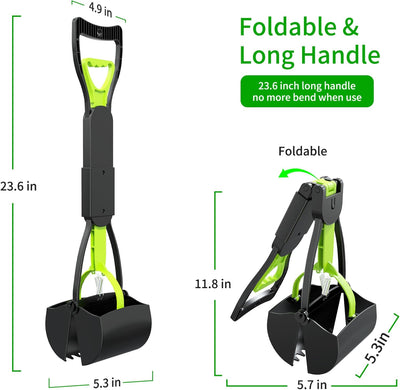 Kusmil Pooper Scooper, Foldable Dog Poop Waste Pick up Shovel with Long Handle High Strength Material and Spring (Green