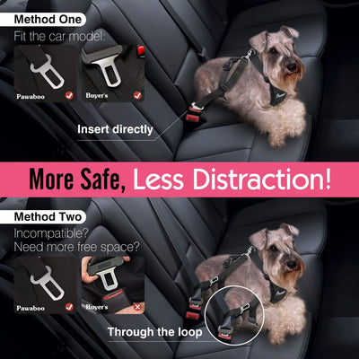 Pawaboo Adjustable Dog Safety Vest Harness with Seatbelt, Dog Seat Belt Harness for Car with Vehicle Connector Strap, Breathable Dog Seatbelt Safety Tether for Small Medium Large Pet, XL, Black