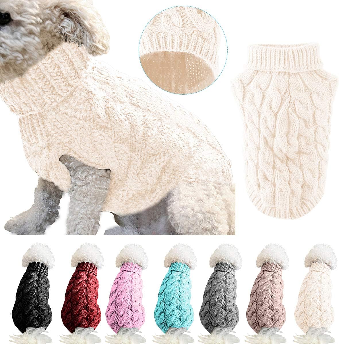 Winmany Pet Dog Turtleneck Knitting Sweater Coat Winter Warmer Thickening Pullover Knitwear Crochet Coat Clothes for Small Medium Dog Cat