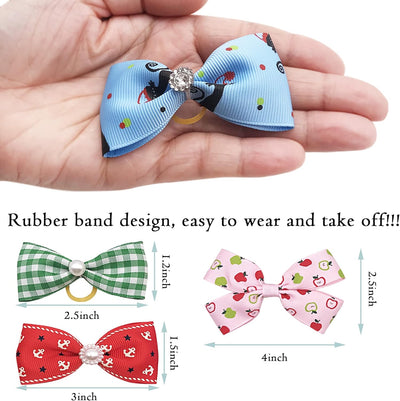 PET SHOW 20Pairs 2" 3" 4" Big Dog Hair Bows with Rubber Band for Small Medium Large Dogs Rhinestone Floral Bowknot Topknot Cats Rabbits Girl Boy Pink Blue Grooming Hair Accessories