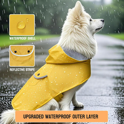 Dog Raincoat Dogs Rain Jacket Reflective Lined Breathable Poncho Rainwear Waterproof Pet Clothes Pocket Hooded Leash Hole Adjustable for Puppy Small Dogs,Yellow,M,Back Length 10.0 Inch