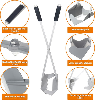 Heavy Duty Pooper Scooper 38" Stainless Steel Long Handle Dog Pooper Scooper with Teeth for Large Dogs Outdoor Pet Waste Removal Shovel Waste Pick-up Yard & Grass Use Leaves Cleaning