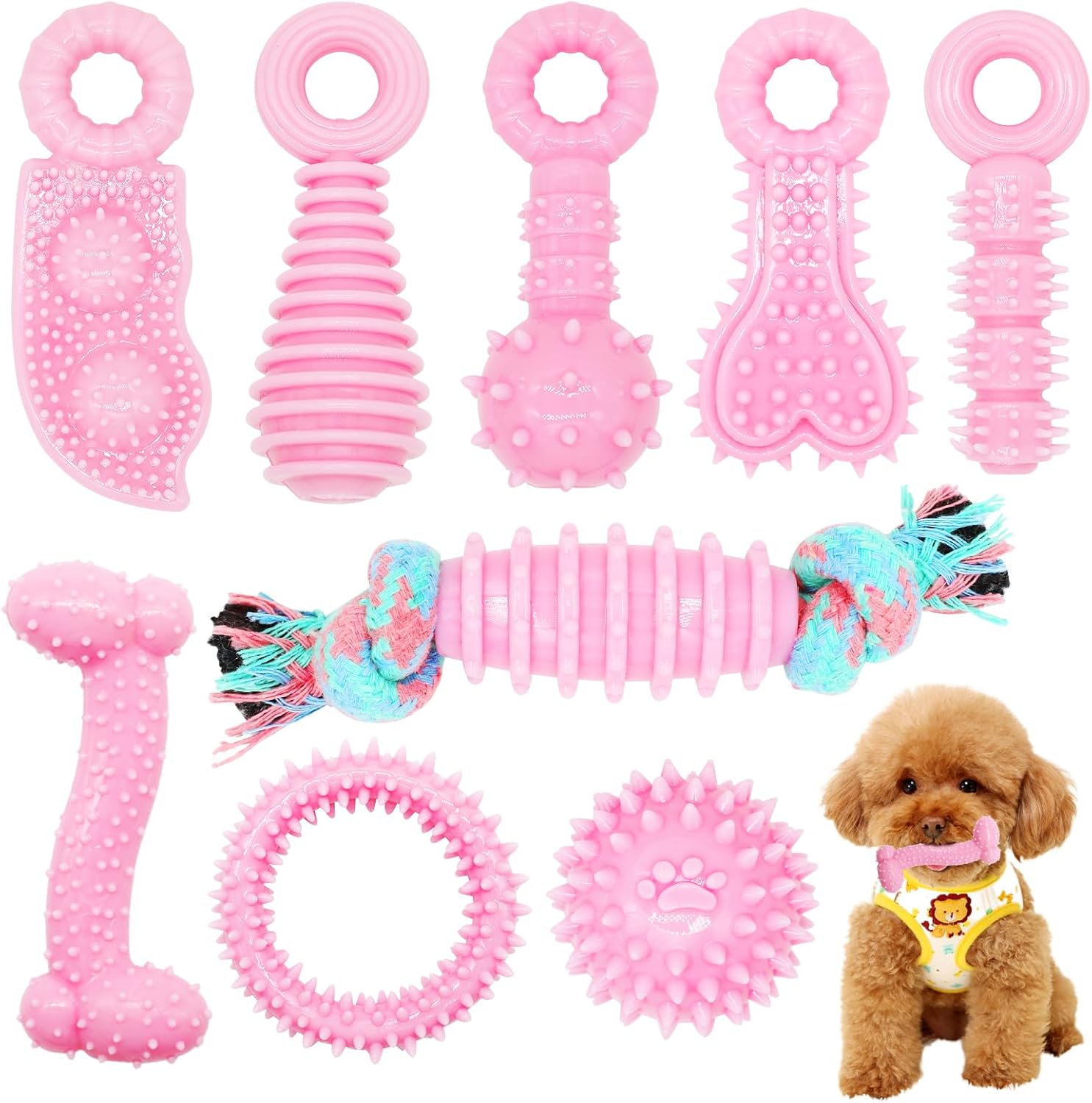 Puppy Toys, 6 Pack Dog Chew Toys for Puppy, Cute Pink Small Dog Toys, Teething Toys for Puppies, Soft Durable Interactive Chew Toy for Small Dogs