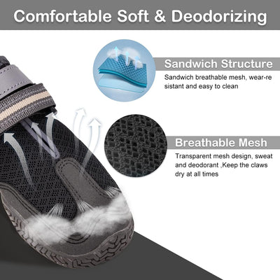 Dog Booties for Hot Pavement Summer Heat Paw Protectors Dog Shoes for Medium Large Dogs, Mesh Dog Boots with Rugged Anti-Slip Sole, Breathable Durable with Adjustable & Reflective Straps