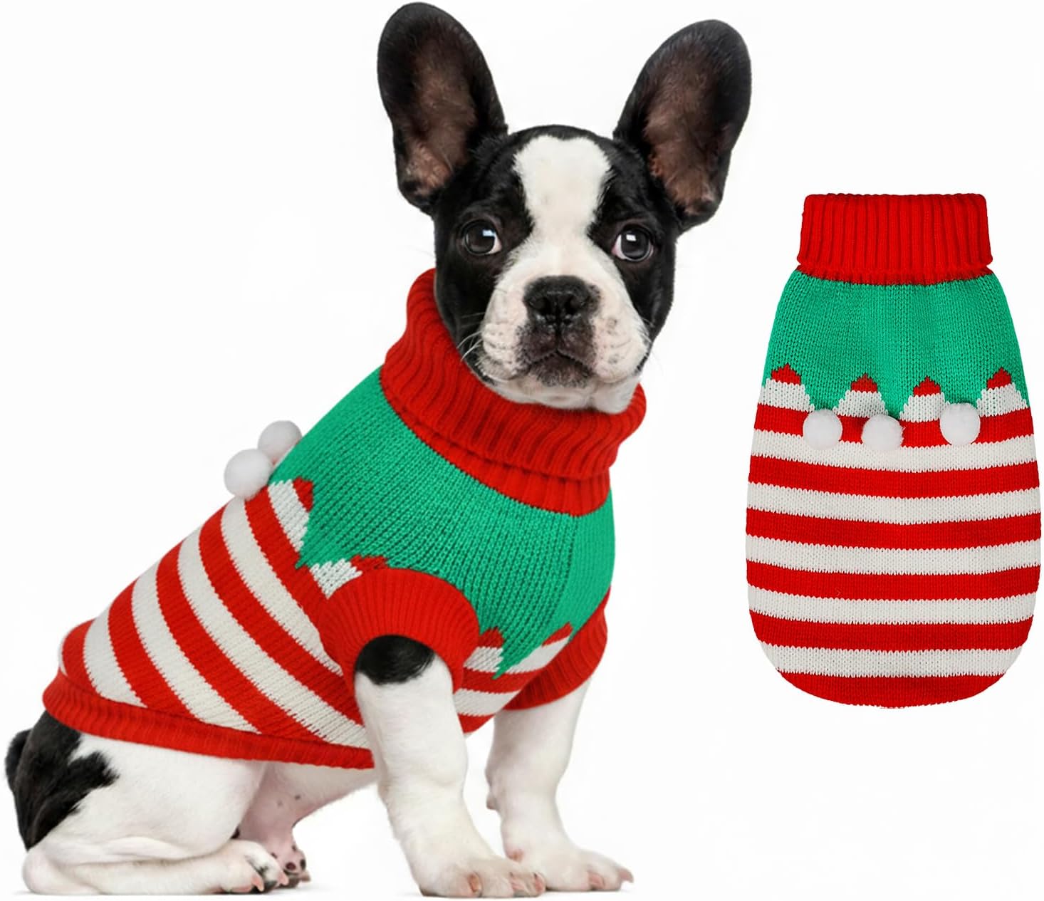 Dog Sweater Knitted for Small to Large Dogs Boy Girl, Classic Turtleneck Dog Christmas Sweaters, Warm & Soft Pet Clothes for Winter (Santa Stripe, M)