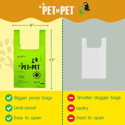 Pet N Pet 200 bolsas de excremento de perro sin perfume con asas de corbata, 38% a base de plantas y 62% bolsas de excremento de polietileno para perros, bolsa extra gruesa para perros, bolsa de