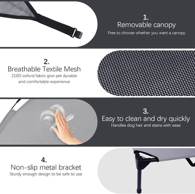 Elevated Outdoor Dog Bed with Canopy, Raised Removable Cover Cooling Dog Beds with Waterpoof Shade Dog Tent Outside Portable Dog Cot for Large Dogs Pet (Dark Grey)