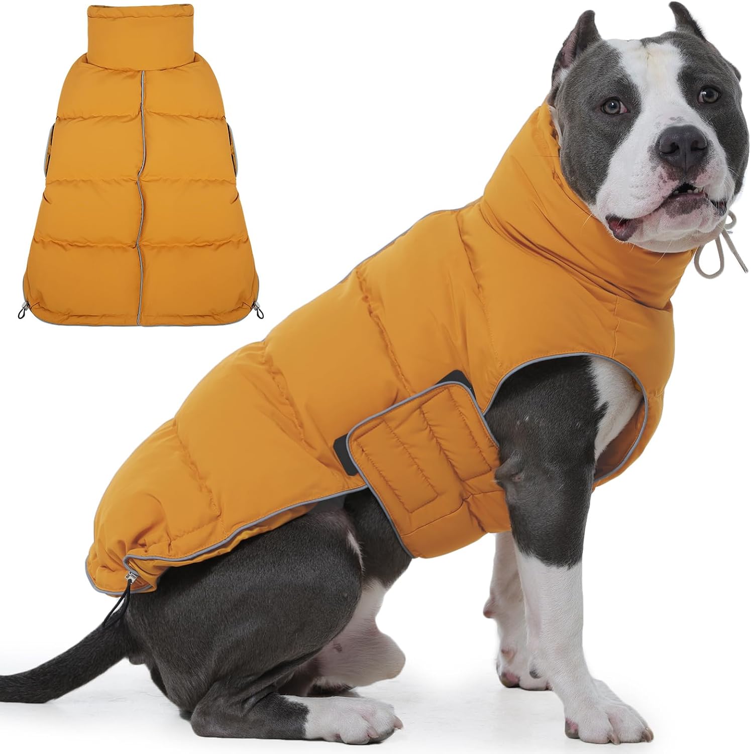 FUAMEY Dog Puffer Jacket for Large Dogs,Dog Cold Weather Coats Winter Dogs Down Jackets Waterproof Pet Snowsuits Warm Puppy Winter Vest Turtleneck Pets Adjustable Jackets Coats Mustard Yellow XXL