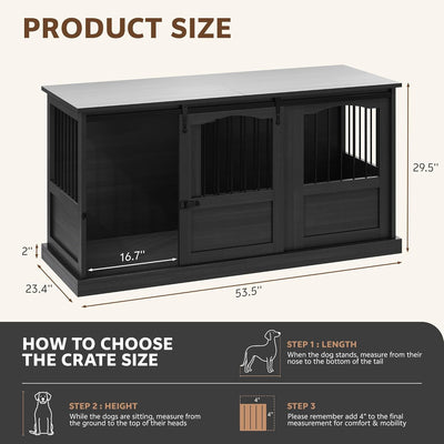 53.54 Inch Large Dog Crate Furniture with Sliding Doors Heavy Duty Wooden Dog Kennel Furniture for Large Breed Decorative Solid Wood Dog Cage End Table for Indoor Dark Grey