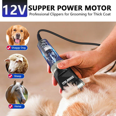 Professional Dog Grooming Clippers for Thick Coat - Dog Hair Trimmer for Grooming Kit- Sheep Shears for Thick Hair – Pet Grooming Clippers for Dogs, Cats, Sheeps, Horse (Black)