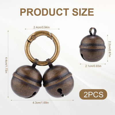 2pcs Dog Bells for Pet Tracking, Extra Loud Cat Dog Collar Bells Vintage Copper Collar Charms Pendant with Key Ring Quick Clip