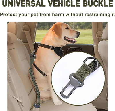 Dog Seatbelt for Car – Woven Nylon Safety Harness with Elastic Buffer – Wear-Resistant, High Elasticity, Impact-Resistant to Prevent Sudden Forward Lunging for Pet Safety and Comfort (Green)