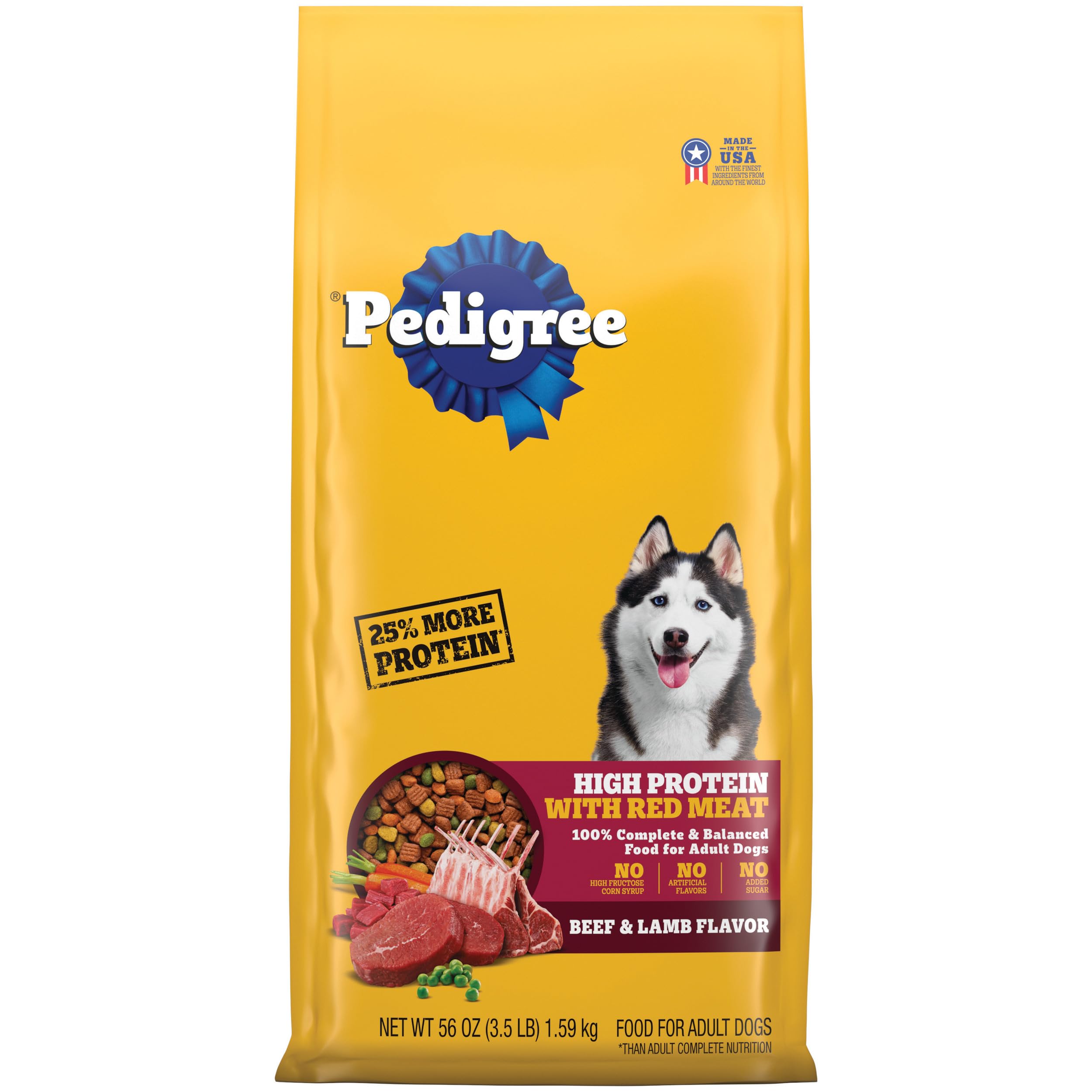 Pedigree High Protein Adult Dry Dog Food Beef and Lamb Flavor Dog Kibble, 18 lb. Bag