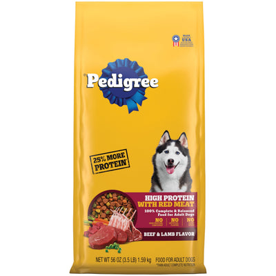 Pedigree High Protein Adult Dry Dog Food Beef and Lamb Flavor Dog Kibble, 18 lb. Bag