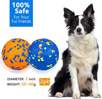 Indestructible Dog Tennis Balls for Aggressive Chewers, Indestructible Dog Balls for Fetch Game, Durable Bouncy Lightweight Floating Toys (1 Blue + 1 Orange, Large (3" Diameter))
