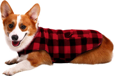 ASENKU Dog Fleece Jacket Plaid Reversible Vest Waterproof Windproof Cold Weather Coat for Small Medium Large Dogs (L,Red)