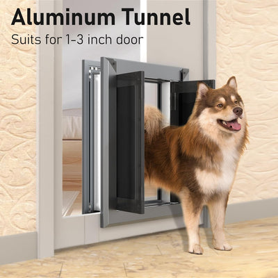 Aluminum Large Dog Door for Exterior Door with Strong Double Magnetic Flaps,French Dog Door for Large and Medium Dogs Up to 120LBS(Gray)