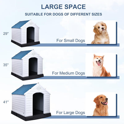 Plastic Dog House, Insulated Doghouse Puppy Shelter, Water Resistant Easy Assembly Sturdy Dog Kennel with Elevated Floor and Air Vents, Ventilate for Small to Large Sized Dogs (29-Inch)