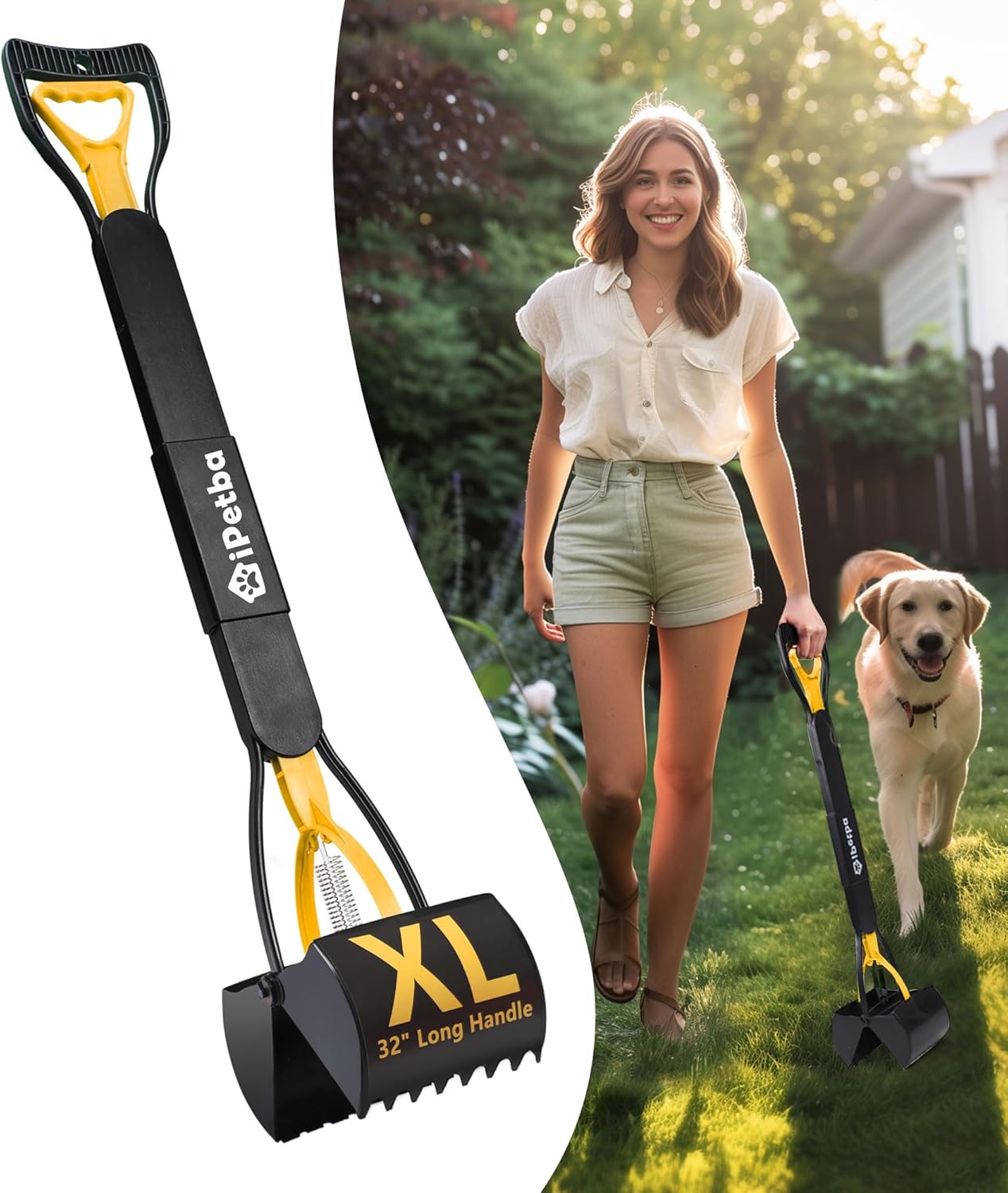 32" Long Handle Dog Pooper Scooper for Yard – No Bending, Clean Pickup on Grass, Gravel & Sand, Easy to Clean & Durable