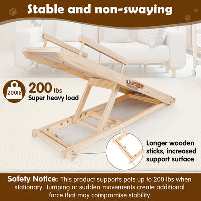 Rampa para perros para sofá, cama o automóvil, escaleras de madera de 44 pulgadas de largo para perros y gatos pequeños y grandes, soporta hasta 200 libras, 5 alturas ajustables de 14.96 a 22