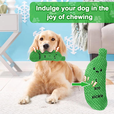 BABORUI Pickle Squeaky Dog Toy for Aggressive Chewers, Funny Plush Toy for Small/Medium/Large Dogs, Exercise and Accompany, GREEN