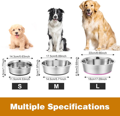 3 Pcs Stainless Steel Dog Bowls, Anti Rust Metal & Non Slip Rubber Base, Heavy Duty Large Feeding Dishes, Food Grade BPA Free, Food and Water Bowl for Large Dogs (3 Sizes)