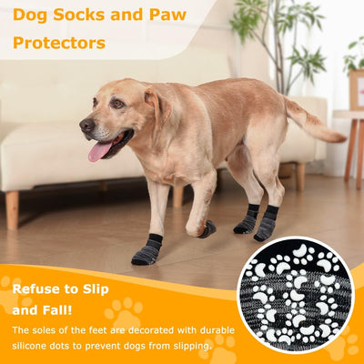 Dog Socks 12 Pack to Prevent Licking Paws, Anti Slip Dog Booties and Paw Protectors for Hardwood Floors Hot Pavement, Suitable for Small Medium Large Senior Dogs - Size Large