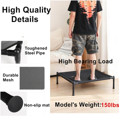 Elevated Dog Bed for Dogs, Portable Indoor & Outdoor Cooling Mesh Raised Dog Bed Cots with Skid-Resistant Feet (Large)