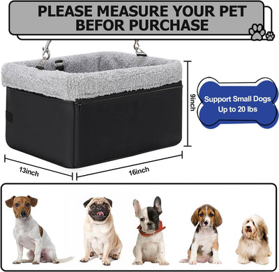 Dog Car Seat for Small Pets Under 20lbs, Booster Seat with Metal Frame, Double-Layer Oxford Fabric, Safety Leash for Dogs and Cats