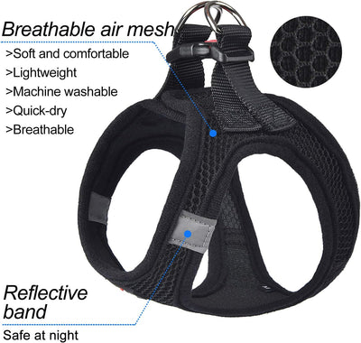 Dog Harness Step-in Breathable Puppy Cat Dog Vest Harnesses for Small Medium Dogs Black