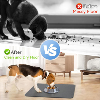 Stone Drying Mat for Dog Bowls, 2 Pack Pet Feeding Mat Water Absorbent Stone Drying Mat for Dog Water Bowl Non-Slip Natural Diatomaceous Earth Stone Mat for Pet Bowls & Kitchen Counter, Gray