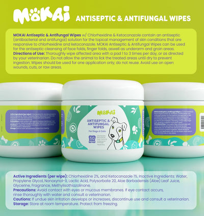 Antiseptic Wipes for Dogs Cats and Horses | Dog Chlorhexidine Wipes with Ketoconazole Dermatological Pads Hot Spots Itchy Paws Skin Rashes