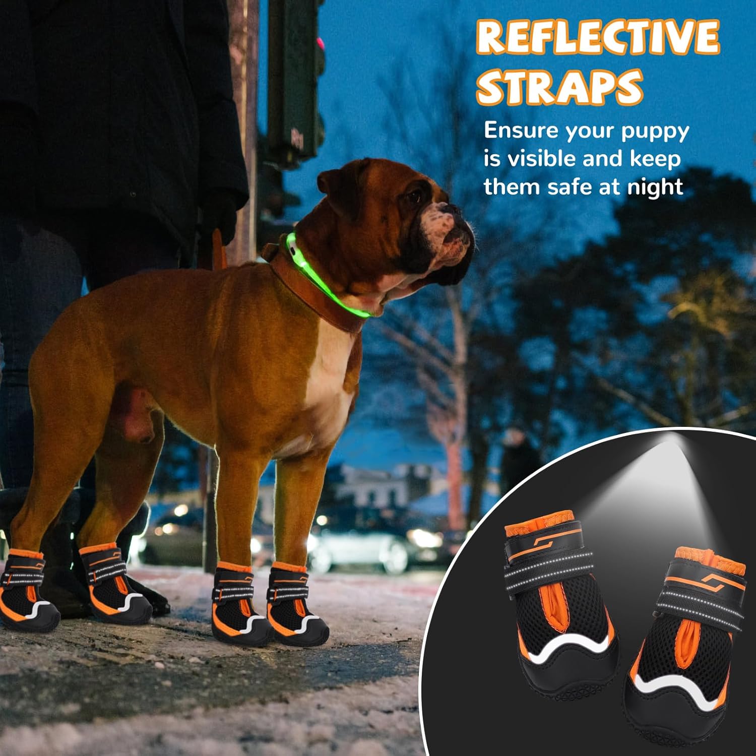 Dog Shoes for Hot Pavement,Dog Boots & Paw Protectors for Large Medium Size Dogs to Prevent Licking,Dog Booties with Reflective for Outdoor,Hiking,Hardwood Floors,Winter Snow(Black Orange,Size3)