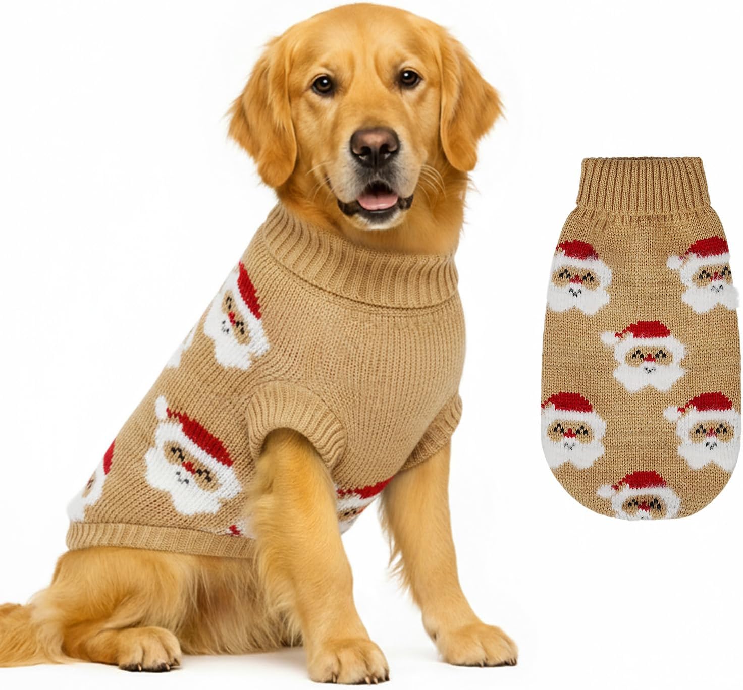 Dog Sweater Knitted for Small to Large Dogs Boy Girl, Classic Turtleneck Dog Christmas Sweaters, Warm & Soft Pet Clothes for Winter (Santa Stripe, M)