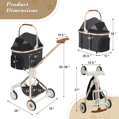 Athena collection Dog Stroller for Small Dogs,One-Hand-Fold Pet Stroller with Detachable Carrier,Lightweight Cat Stroller up to 22lbs(Dark Gray)