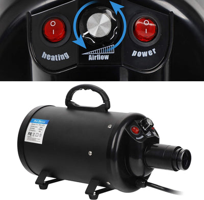 Dog Hair Dryer 3.2HP/2400W Household Pet Grooming Blower, Speed-Adjustable Cat Dryer with Heater, 4 Different Nozzles, Black