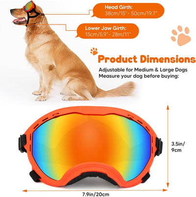 Dog Goggles,UV Protection Dog Sunglasses for Medium-Large Breed,Dogs Eye Protection with Adjustable Strap (Orange)
