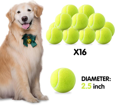 SOCO 16 Pack Tennis Balls for Pet Playing Fecth, 2.5 inch Dog Training Tennis Balls for Small Medium Size Dogs, Interactive Dog Playing Balls Fits All 2.5 inch Dog Ball Launchers (2.5'' - 16 Pack)