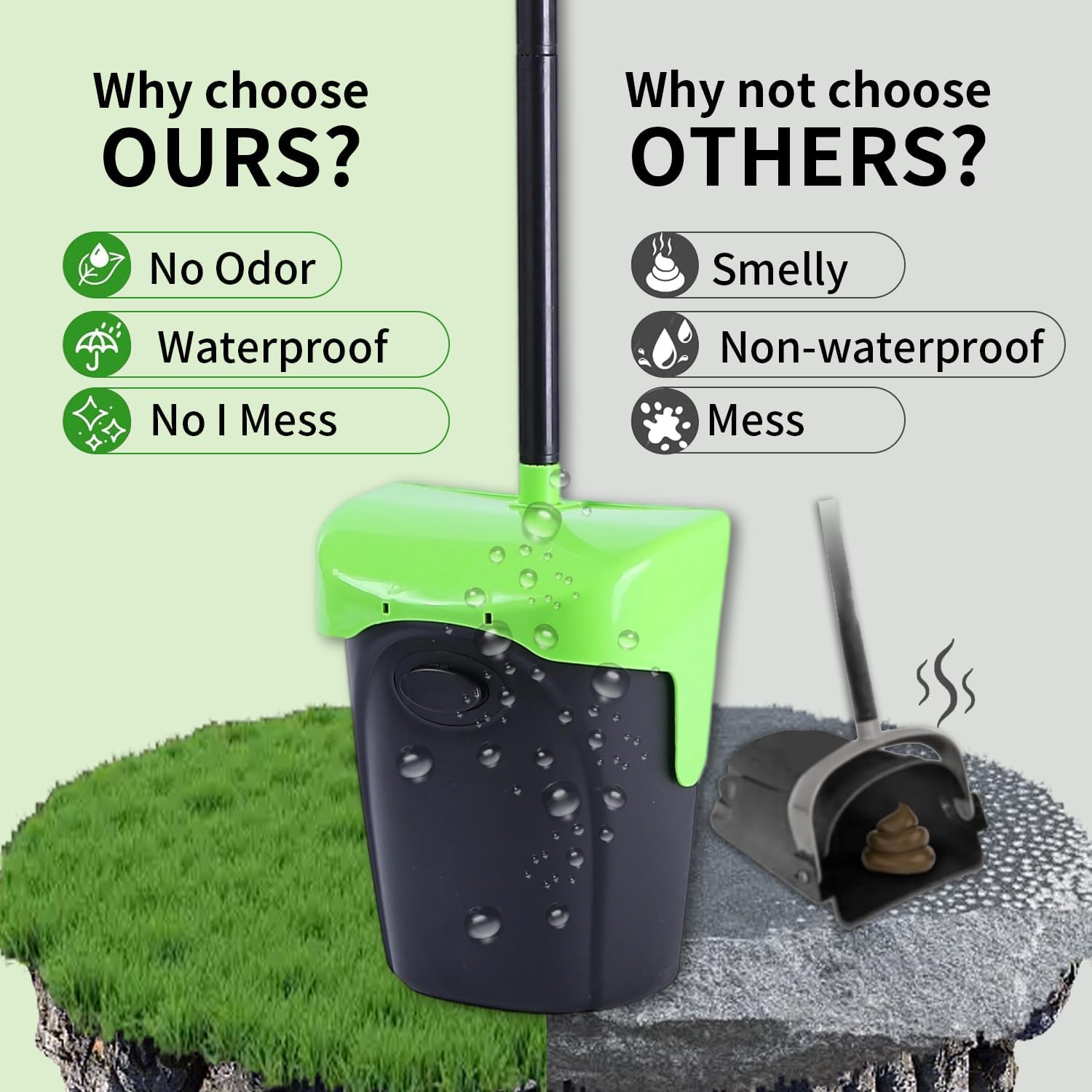 Pooper Scooper Large Swivel Bin & Rake with 160 Waste Bags,Heavy Duty Dog Pooper Scooper with Bag Attachment for Dogs, Long Handle Poop Scooper with Lid for Yard, Grass, Gravel(Green)