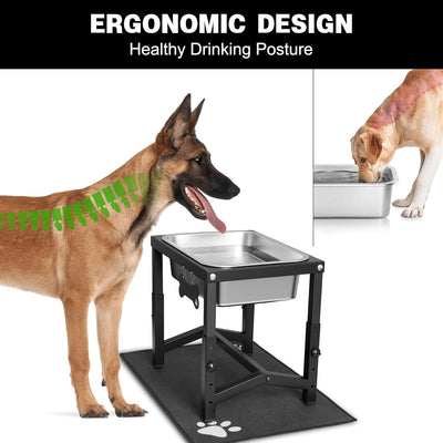 2 Gallon Elevated Large Dog Water Bowl, 4 Adjustable Height 10.5-15.8'' Raised Stainless Steel Bowl Stand with Anti-Slip Mat for Large Breed, Metal Dog Feeding Station for Relief Joint Pressure